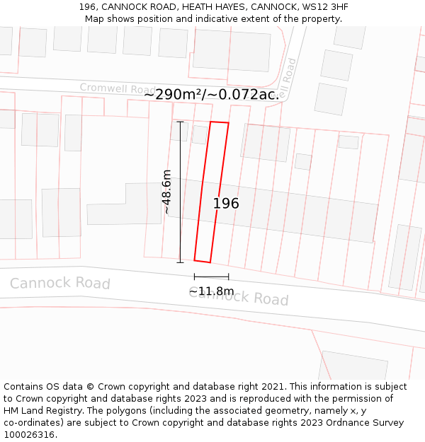 196, CANNOCK ROAD, HEATH HAYES, CANNOCK, WS12 3HF: Plot and title map