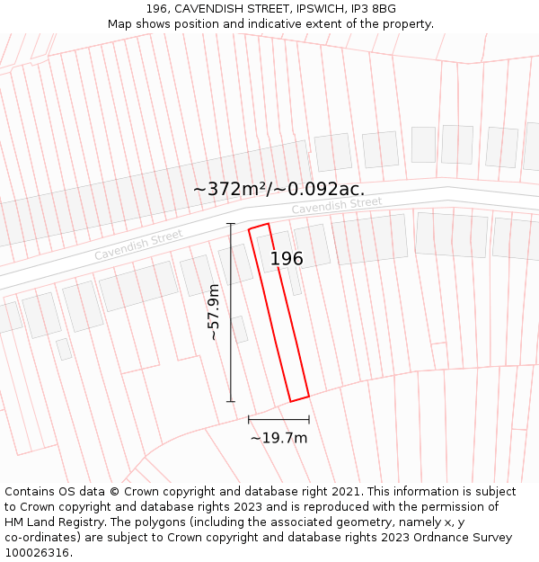 196, CAVENDISH STREET, IPSWICH, IP3 8BG: Plot and title map
