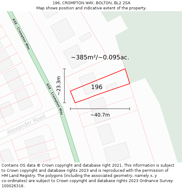 196, CROMPTON WAY, BOLTON, BL2 2SA: Plot and title map