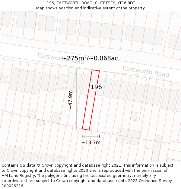 196, EASTWORTH ROAD, CHERTSEY, KT16 8DT: Plot and title map