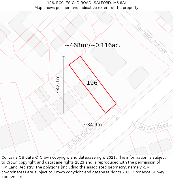 196, ECCLES OLD ROAD, SALFORD, M6 8AL: Plot and title map