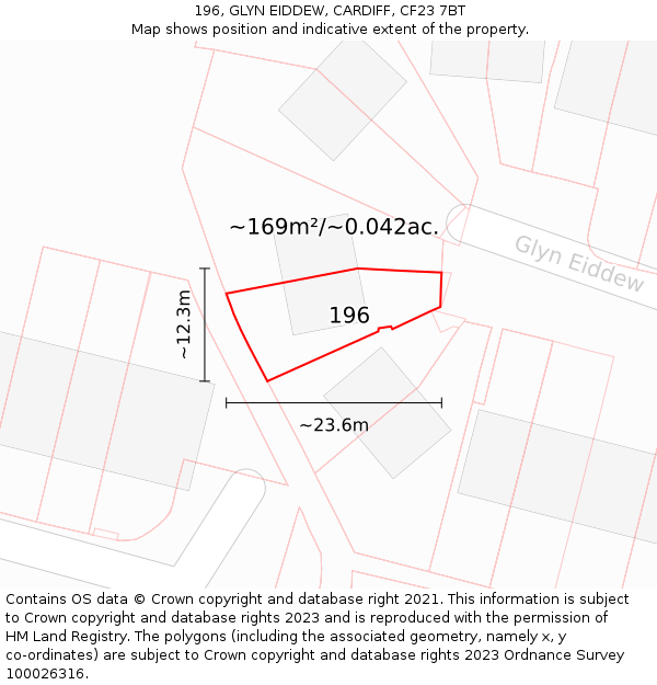 196, GLYN EIDDEW, CARDIFF, CF23 7BT: Plot and title map