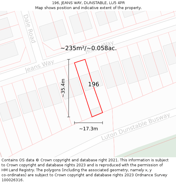 196, JEANS WAY, DUNSTABLE, LU5 4PR: Plot and title map