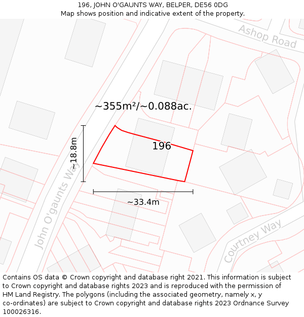 196, JOHN O'GAUNTS WAY, BELPER, DE56 0DG: Plot and title map