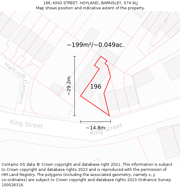 196, KING STREET, HOYLAND, BARNSLEY, S74 9LJ: Plot and title map