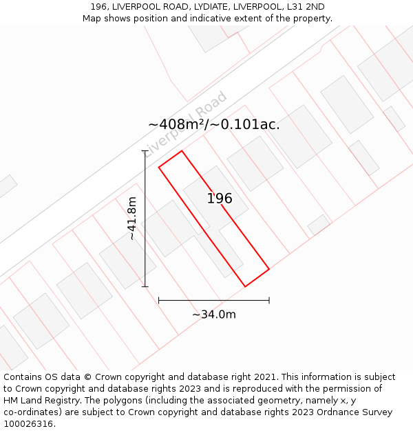 196, LIVERPOOL ROAD, LYDIATE, LIVERPOOL, L31 2ND: Plot and title map