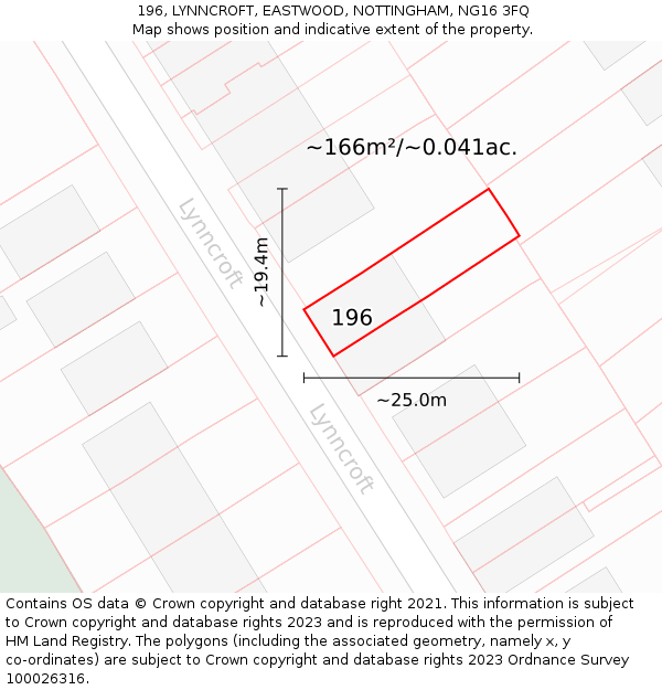 196, LYNNCROFT, EASTWOOD, NOTTINGHAM, NG16 3FQ: Plot and title map