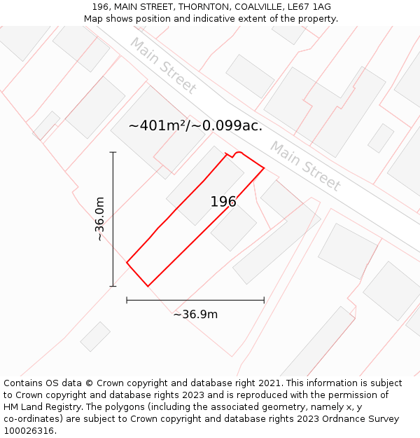 196, MAIN STREET, THORNTON, COALVILLE, LE67 1AG: Plot and title map