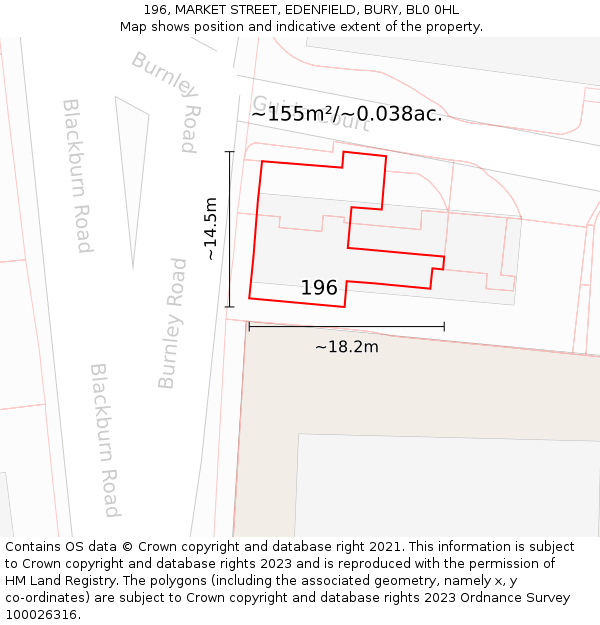196, MARKET STREET, EDENFIELD, BURY, BL0 0HL: Plot and title map