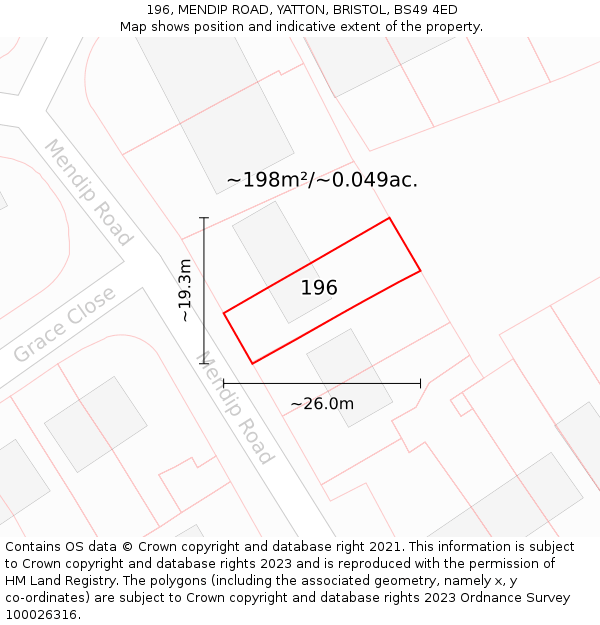 196, MENDIP ROAD, YATTON, BRISTOL, BS49 4ED: Plot and title map