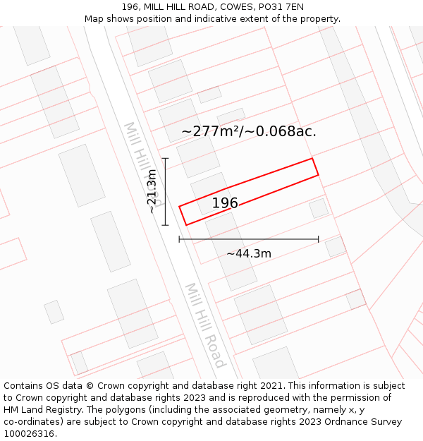 196, MILL HILL ROAD, COWES, PO31 7EN: Plot and title map