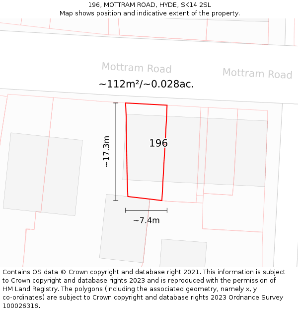196, MOTTRAM ROAD, HYDE, SK14 2SL: Plot and title map