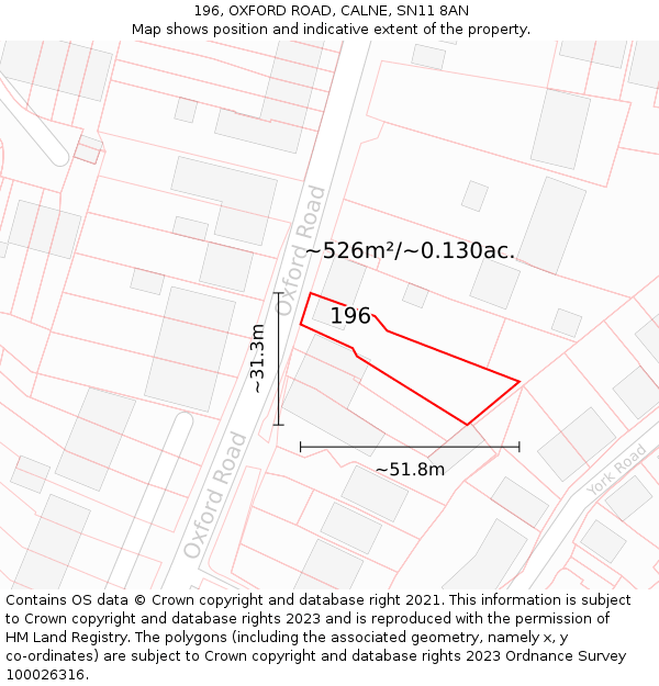 196, OXFORD ROAD, CALNE, SN11 8AN: Plot and title map