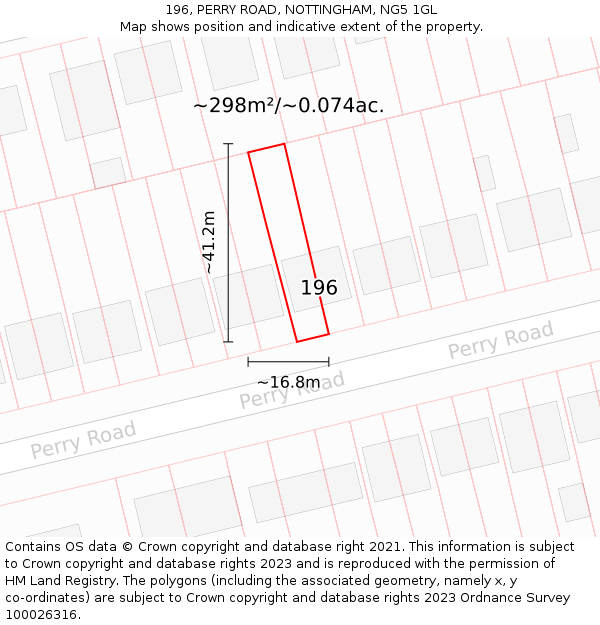 196, PERRY ROAD, NOTTINGHAM, NG5 1GL: Plot and title map