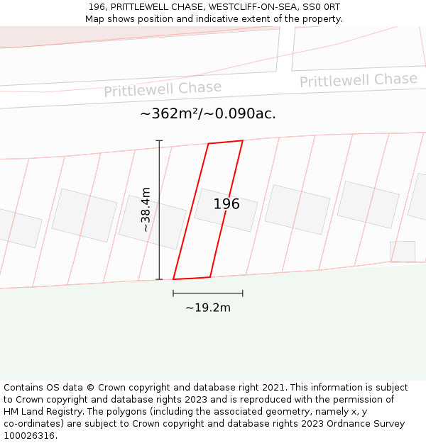 196, PRITTLEWELL CHASE, WESTCLIFF-ON-SEA, SS0 0RT: Plot and title map
