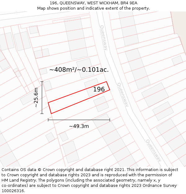 196, QUEENSWAY, WEST WICKHAM, BR4 9EA: Plot and title map