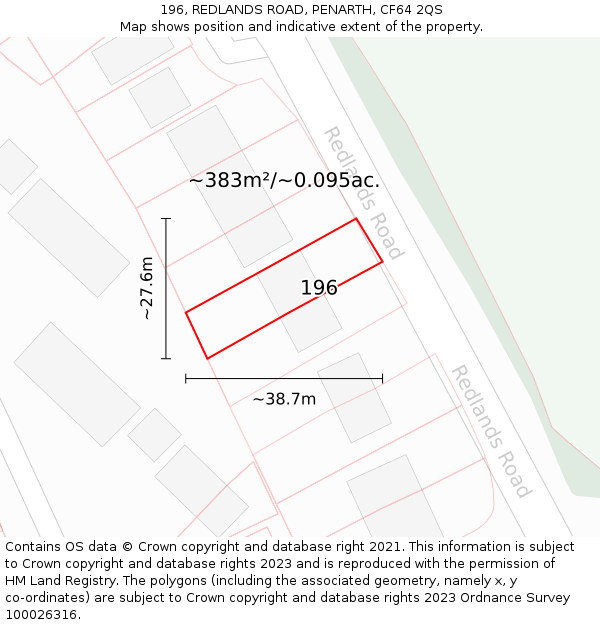 196, REDLANDS ROAD, PENARTH, CF64 2QS: Plot and title map