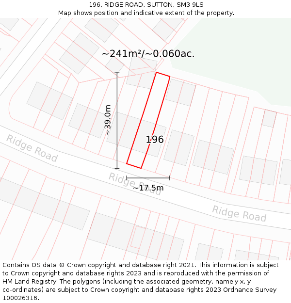 196, RIDGE ROAD, SUTTON, SM3 9LS: Plot and title map