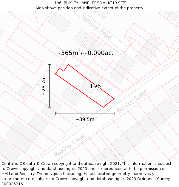 196, RUXLEY LANE, EPSOM, KT19 9EZ: Plot and title map
