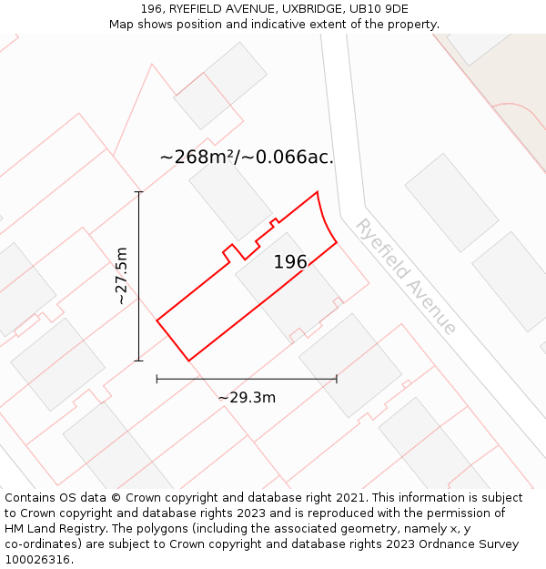 196, RYEFIELD AVENUE, UXBRIDGE, UB10 9DE: Plot and title map