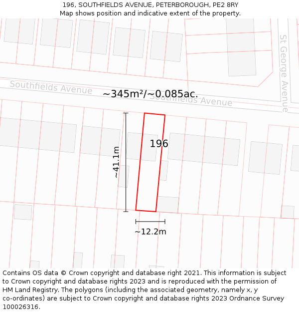 196, SOUTHFIELDS AVENUE, PETERBOROUGH, PE2 8RY: Plot and title map