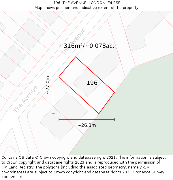 196, THE AVENUE, LONDON, E4 9SE: Plot and title map