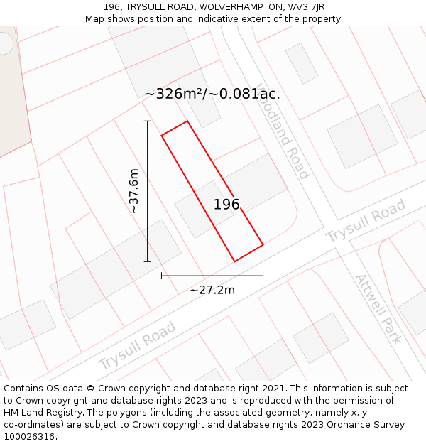 196, TRYSULL ROAD, WOLVERHAMPTON, WV3 7JR: Plot and title map