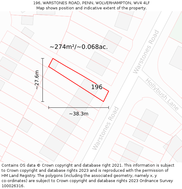 196, WARSTONES ROAD, PENN, WOLVERHAMPTON, WV4 4LF: Plot and title map