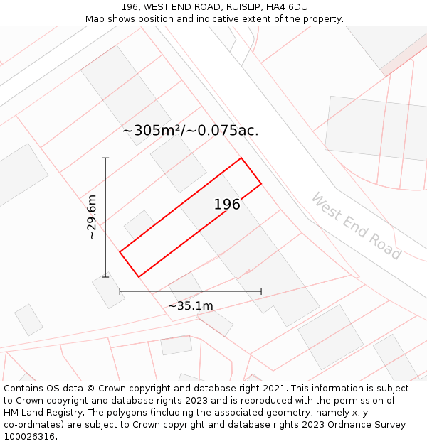 196, WEST END ROAD, RUISLIP, HA4 6DU: Plot and title map