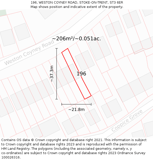 196, WESTON COYNEY ROAD, STOKE-ON-TRENT, ST3 6ER: Plot and title map