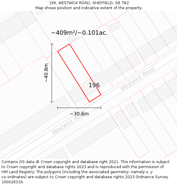 196, WESTWICK ROAD, SHEFFIELD, S8 7BZ: Plot and title map