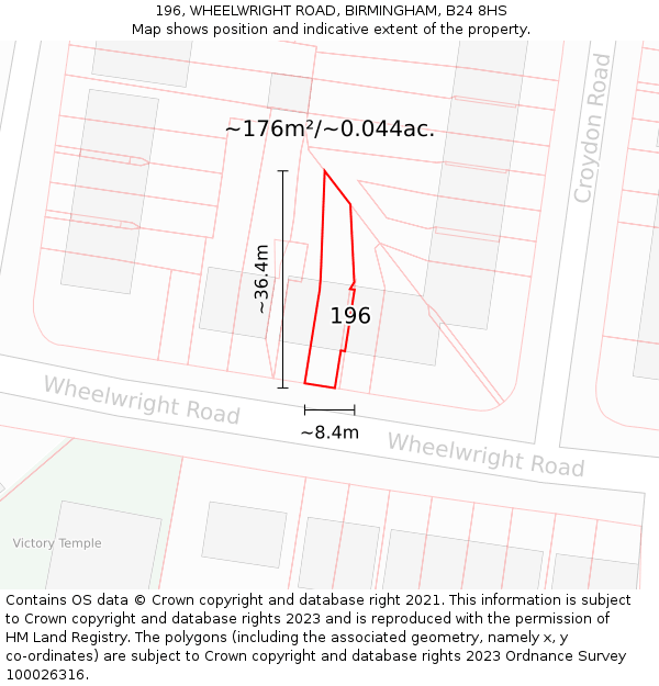 196, WHEELWRIGHT ROAD, BIRMINGHAM, B24 8HS: Plot and title map