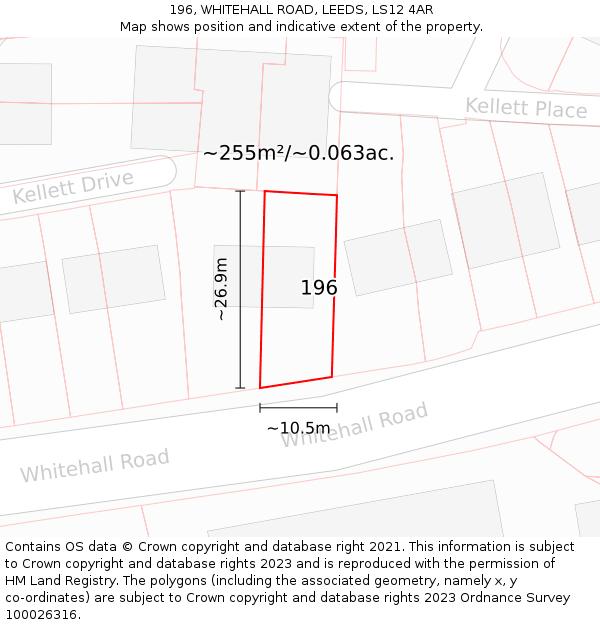 196, WHITEHALL ROAD, LEEDS, LS12 4AR: Plot and title map