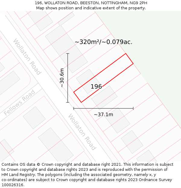 196, WOLLATON ROAD, BEESTON, NOTTINGHAM, NG9 2PH: Plot and title map