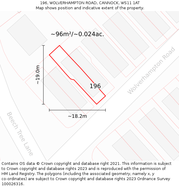 196, WOLVERHAMPTON ROAD, CANNOCK, WS11 1AT: Plot and title map