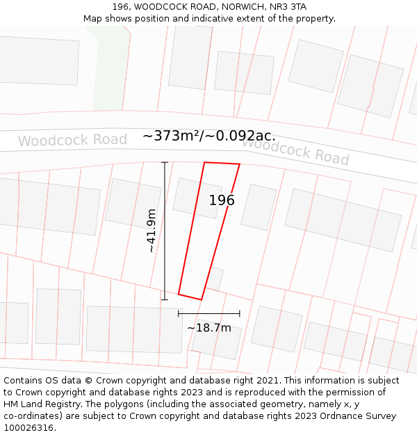 196, WOODCOCK ROAD, NORWICH, NR3 3TA: Plot and title map