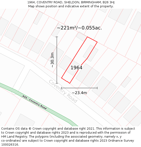 1964, COVENTRY ROAD, SHELDON, BIRMINGHAM, B26 3HJ: Plot and title map