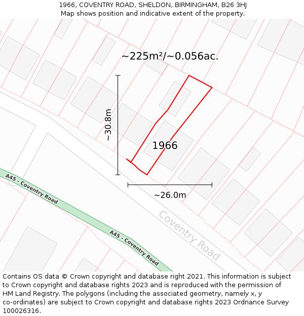 1966, COVENTRY ROAD, SHELDON, BIRMINGHAM, B26 3HJ: Plot and title map