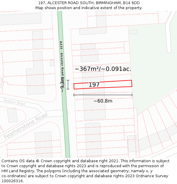 197, ALCESTER ROAD SOUTH, BIRMINGHAM, B14 6DD: Plot and title map