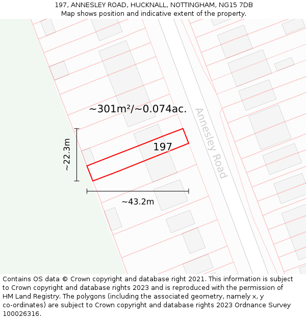 197, ANNESLEY ROAD, HUCKNALL, NOTTINGHAM, NG15 7DB: Plot and title map