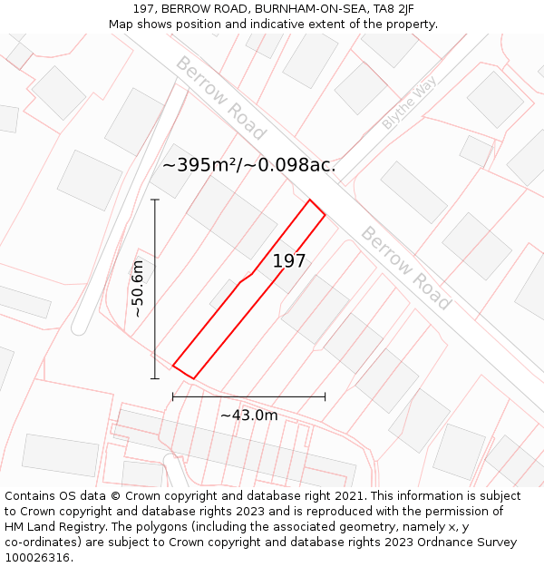197, BERROW ROAD, BURNHAM-ON-SEA, TA8 2JF: Plot and title map