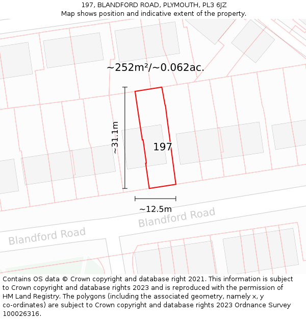 197, BLANDFORD ROAD, PLYMOUTH, PL3 6JZ: Plot and title map