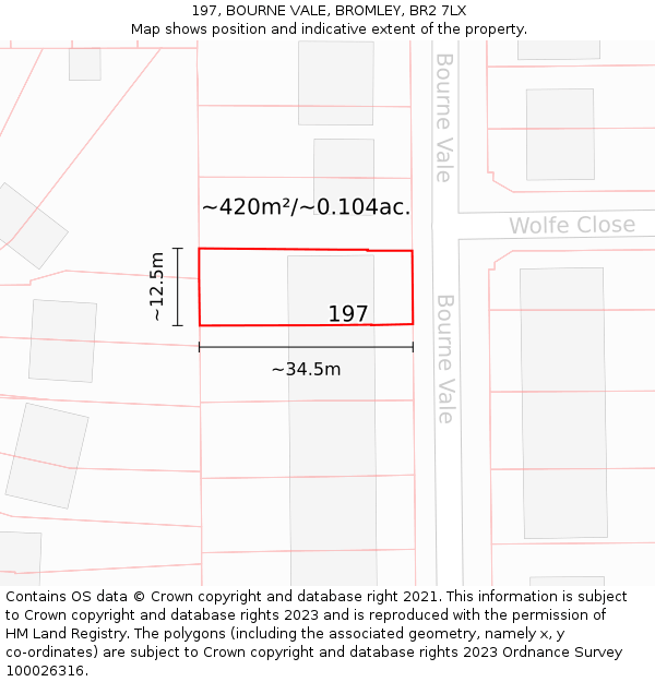 197, BOURNE VALE, BROMLEY, BR2 7LX: Plot and title map