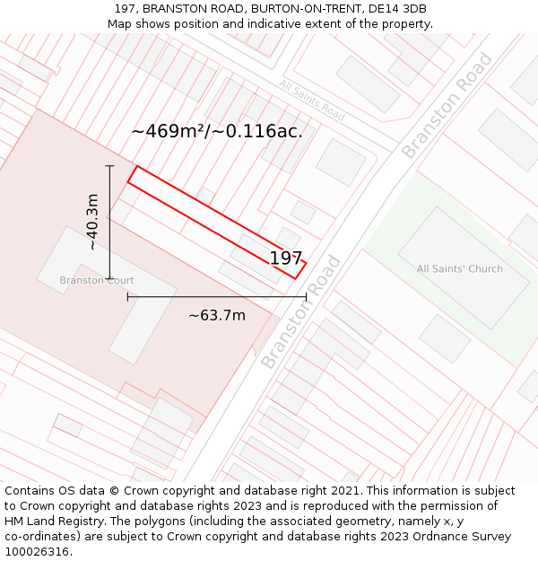197, BRANSTON ROAD, BURTON-ON-TRENT, DE14 3DB: Plot and title map