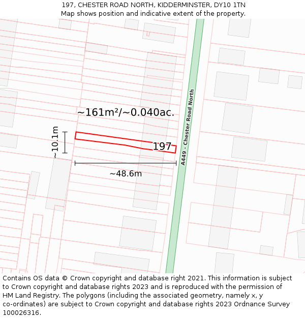 197, CHESTER ROAD NORTH, KIDDERMINSTER, DY10 1TN: Plot and title map