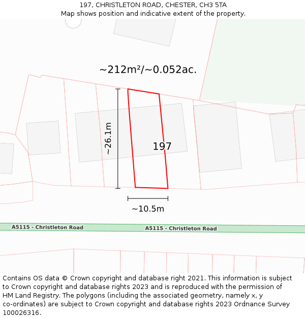 197, CHRISTLETON ROAD, CHESTER, CH3 5TA: Plot and title map
