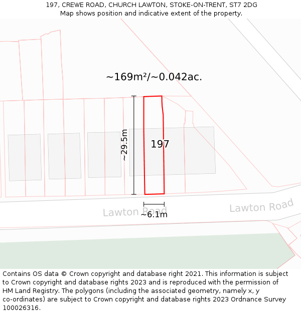197, CREWE ROAD, CHURCH LAWTON, STOKE-ON-TRENT, ST7 2DG: Plot and title map