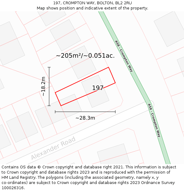 197, CROMPTON WAY, BOLTON, BL2 2RU: Plot and title map