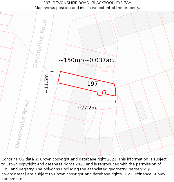 197, DEVONSHIRE ROAD, BLACKPOOL, FY3 7AA: Plot and title map