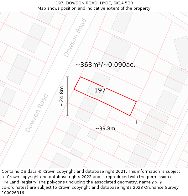 197, DOWSON ROAD, HYDE, SK14 5BR: Plot and title map